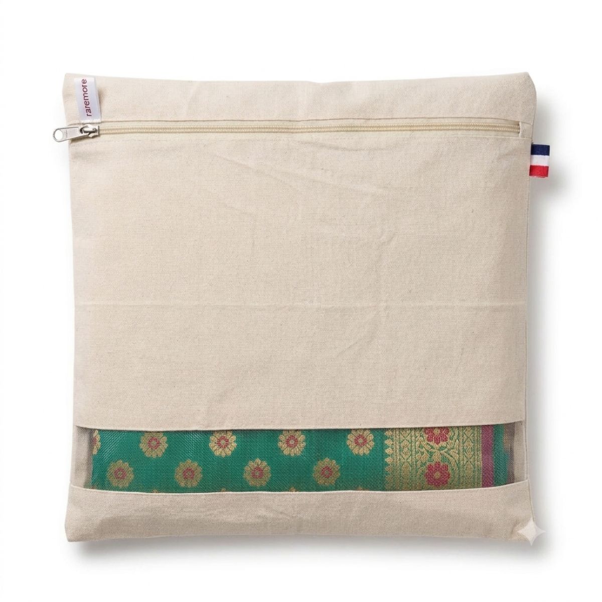 Raremore Pack of 12 Premium Cotton Saree Covers | GSM Fabric | Transparent Mesh Window | Zipper Closure | Washable & Reusable | Beige | 16 × 14 Inches