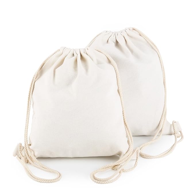 Raremore Cotton Canvas Drawstring Backpack | Gym Sackpack | Reusable & Washable | Lightweight Travel Bag | Pack of 2 | Beige
