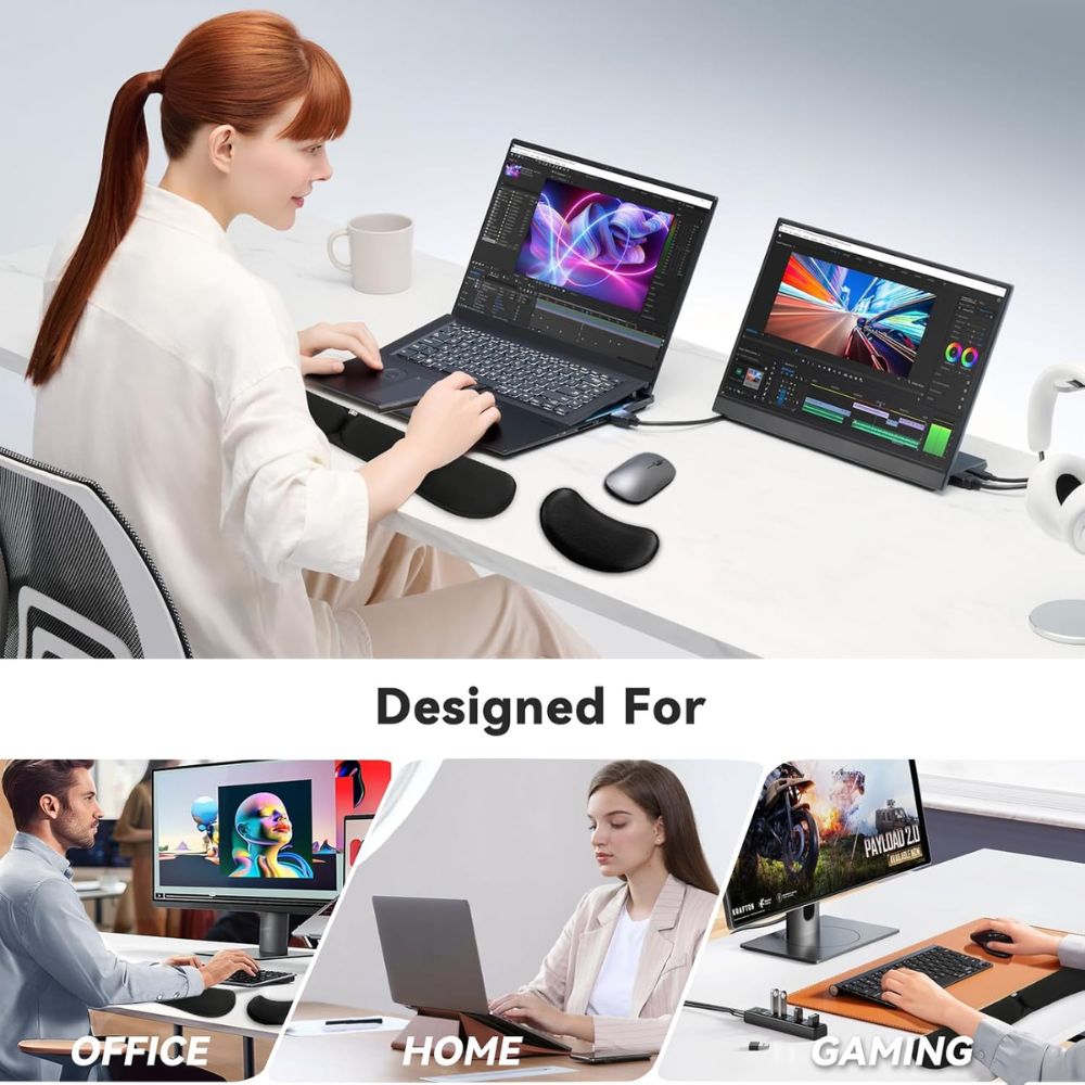 BEXT Ergonomic Gel Memory Foam Keyboard Wrist Rest & Mouse Pad Support | Anti-Slip Desk Wrist Support | 2-Piece Set
