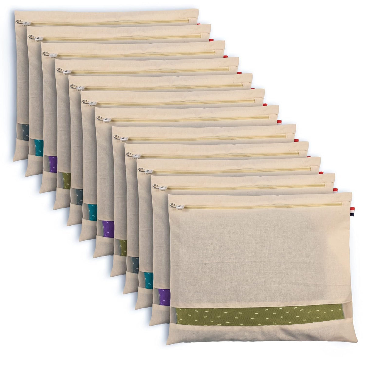 Raremore Cotton Saree Bags/Covers for Storage | Big Size Single | Zip Closure | Clothes & Wardrobe Organizer | Transparent Mesh Window | Pack of 12 | Beige