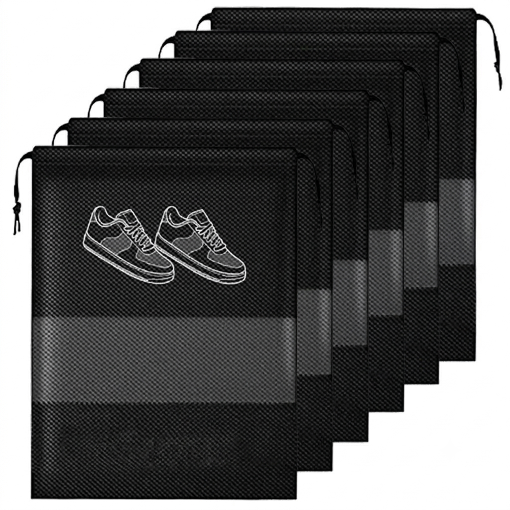 Raremore Shoe Bag for Travel | Shoe Cover for Storage at Home & Gym | Reusable Travel Accessories Organizer Pouch | Footwear Bags for Men & Women | Pack of 6 | Black