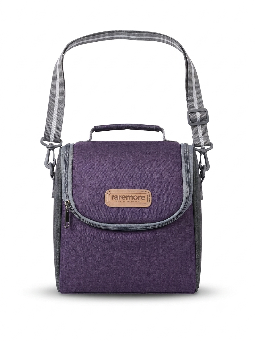 Raremore Premium Lunch Bag / Tiffin Bag for Office, School & College | Premium Fabric | Lightweight Design | Front Flap Pocket | Adjustable Shoulder Strap | Top Handle | Zipper Closure | Lavender Purple