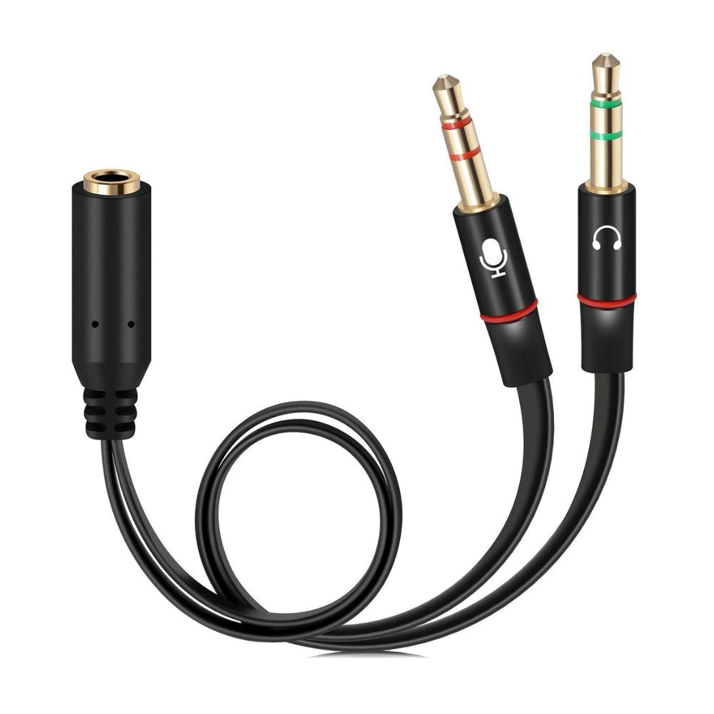 BEXT 3.5mm Headphone & Mic Audio Splitter Cable | 2 Male to 1 Female Y Adapter for PC & Laptop (20 cm)