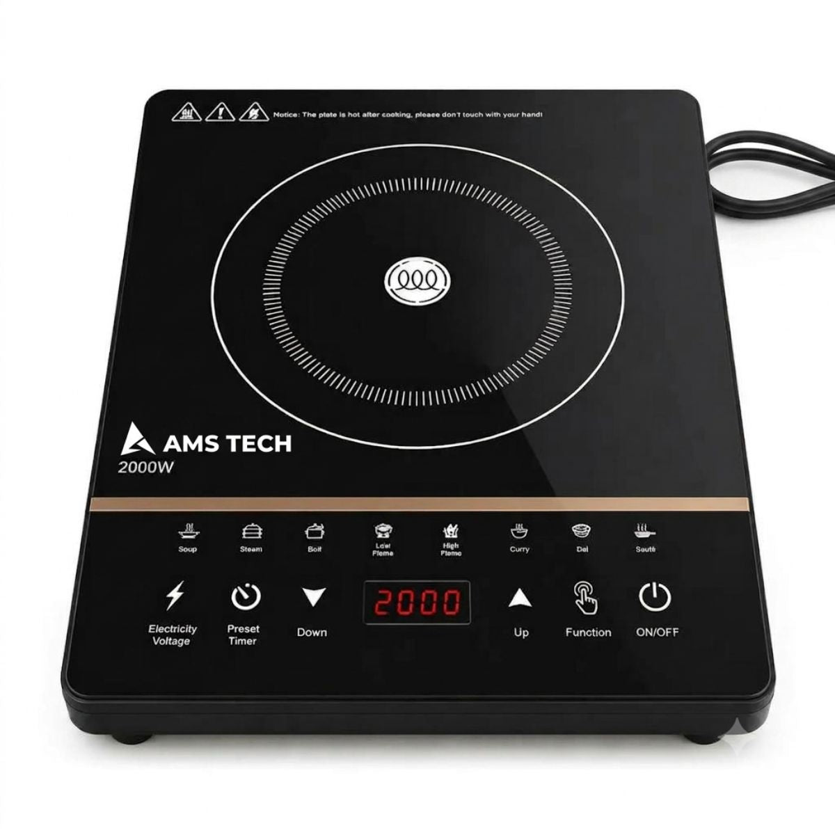 AMSTECH 2000W Induction Cooktop | Touch Control | Digital Timer | 1 Year Warranty
