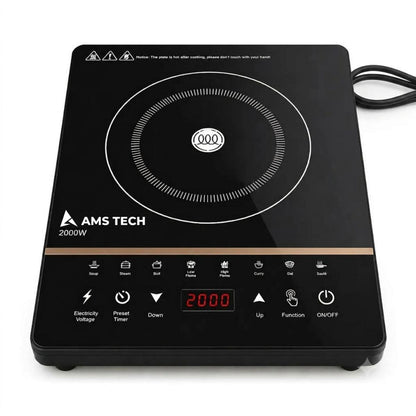 AMSTECH 2000W Induction Cooktop | Touch Control | Digital Timer | 1 Year Warranty