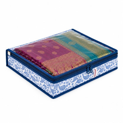 RAREMORE Pack of 6 Premium Non-Woven Saree Storage Cover | 3 Inch | Clothes Storage Bag | Wardrobe Storage Organizer | Top Visible Window | Paisley Printed