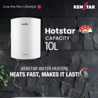 Kenstar Hotstar 10L Storage Water Heater | Polymer | SwirlHeat Technology | 8 Bar Pressure | IPX4 Protection | 2 Years Product Warranty