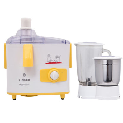 Singer Peppy Delite 500W Juicer Mixer Grinder | 1500ml Liquidizing Jar | 800ml Steel Jar | 3 Speed Control + Pulse | 2 Years Warranty