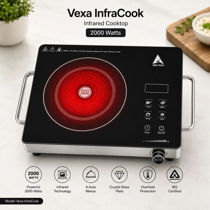 AMSTECH VEXA InfraCook 2000W | Infrared Cooktop | 4-Digit LED Display | 4 Hour Time | Super Heat Resistance | 1 Year Warranty at Dealers Point