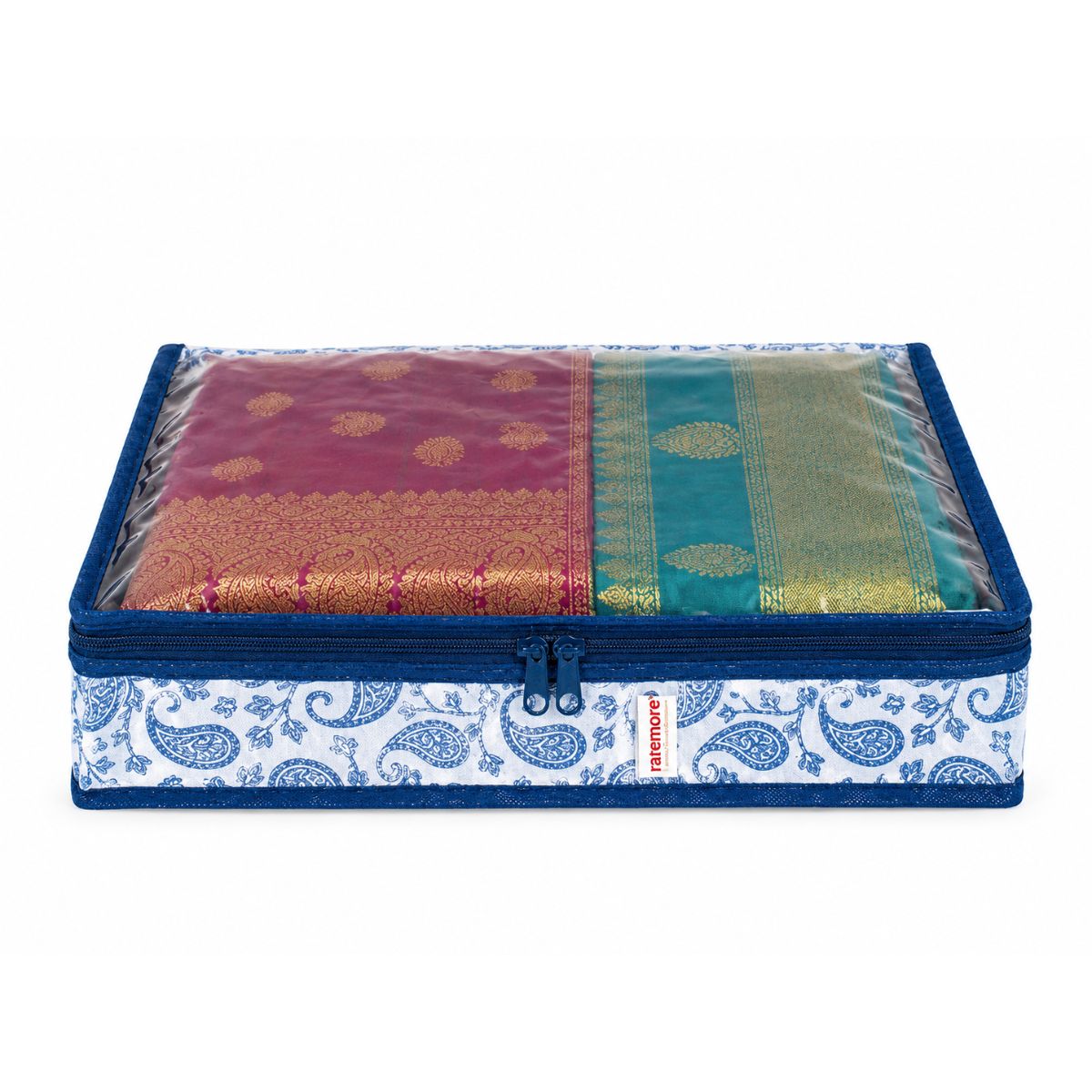 RAREMORE Pack of 6 Premium Non-Woven Saree Storage Cover | 3 Inch | Clothes Storage Bag | Wardrobe Storage Organizer | Top Visible Window | Paisley Printed