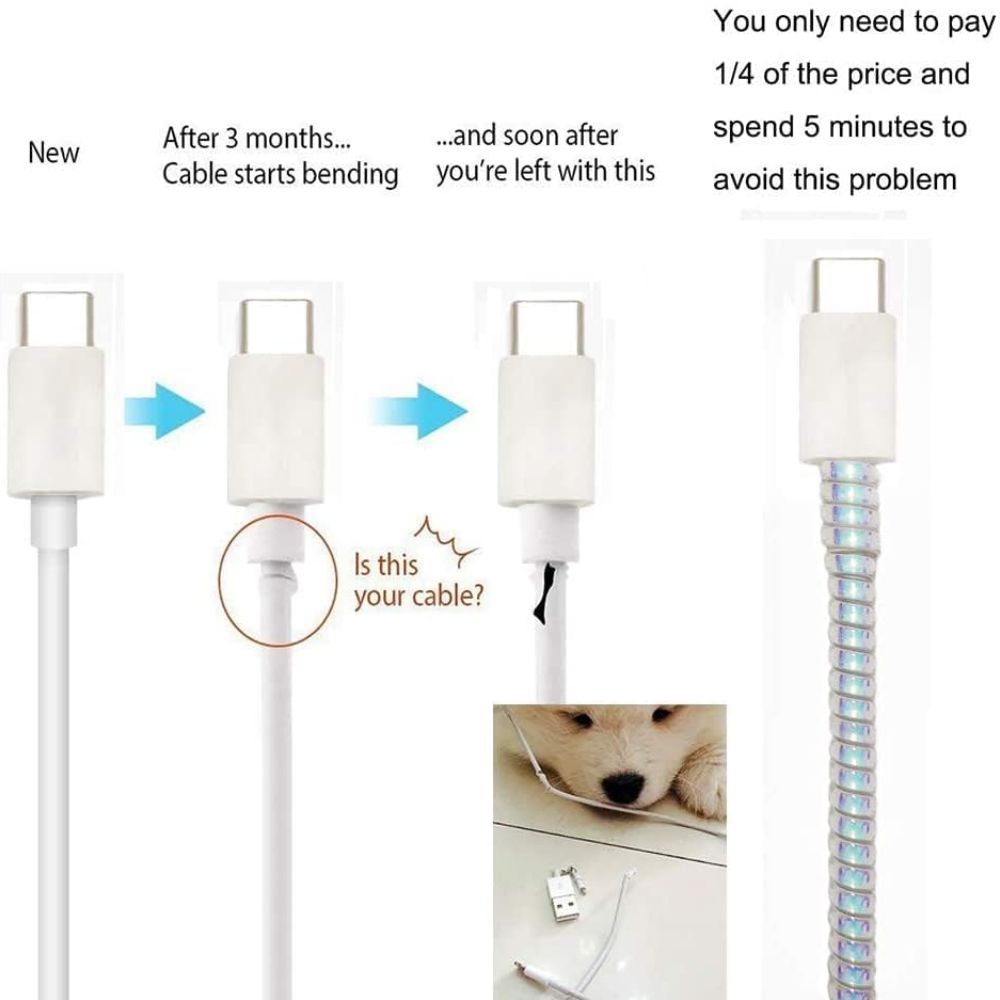 BEXT (1Pc)Spiral Cable Protector Silver 1.5 Meter (150 cm) Cord Wire Winder for iPhone & Android Charging Cables – Silver