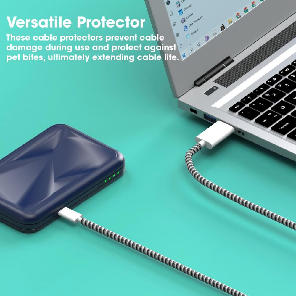 BEXT (2Pcs) Spiral Cable Protector for Charging & Data Cables | Headphone & USB Cable Protective Sleeve | Pet-Safe Wire Cover (Black & Grey)