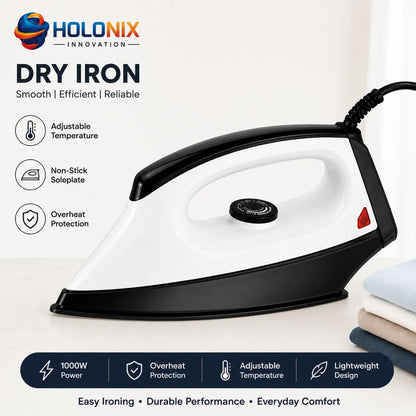 Holonix 1000W Dry Iron-01 | Non-Stick Soleplate | Adjustable Temperature Control | 1 Year Warranty