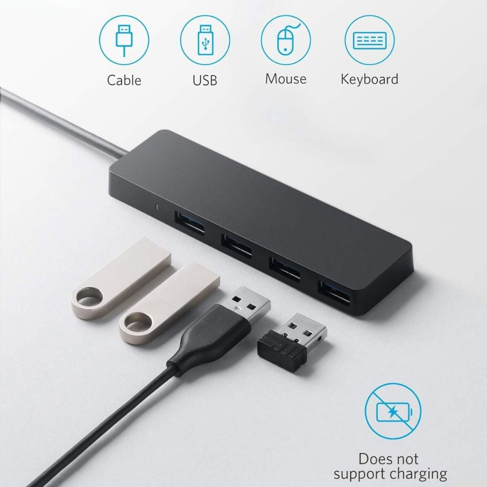 BEXT 4-Port USB 3.0 Hub with Extended Cable | Ultra-Slim High-Speed Data USB A Hub (Charging Not Supported)