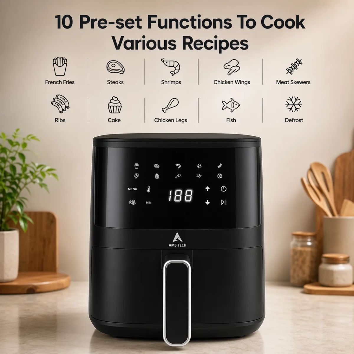 AMSTECH Vexa FryPro 4.5L Air Fryer | 1450W | Rapid Air Technology | 10 Preset Menu | Digital Control Panel | 1 Year Warranty