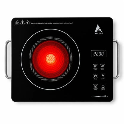 AMSTECH 2200W Infrared Cooktop + BBQ GRILL FREE | 4-Digit LED Display | 4-Hour Time | Super Heat Resistance | 1 Year Warranty at Dealers Point