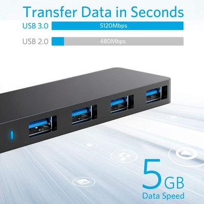BEXT 4-Port USB 3.0 Hub with Extended Cable | Ultra-Slim High-Speed Data USB A Hub (Charging Not Supported)