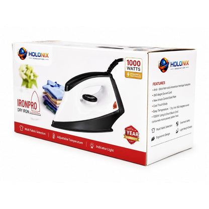 Holonix 1000W Dry Iron-01 | Non-Stick Soleplate | Adjustable Temperature Control | 1 Year Warranty