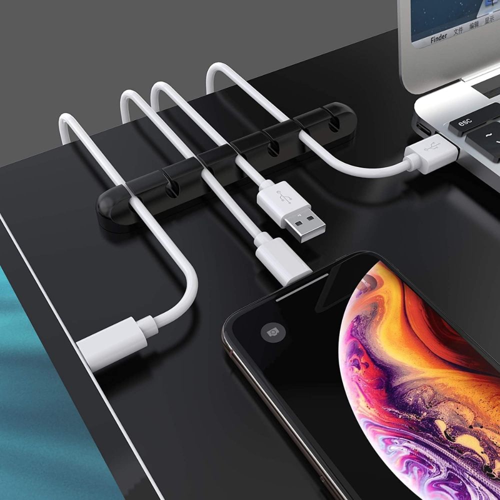 BEXT (3Pcs)Cable Holder Clips Self-Adhesive Silicone Cable Organizer for Desktop, USB & Power Cords (Black)