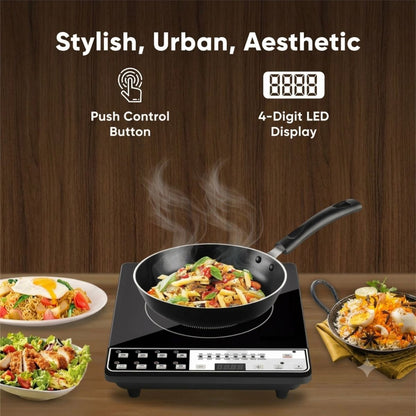 AMSTECH 2000W Induction Cooktop | Push Control | 4 Hours Timer | 24 Preset Functions | Spill Proof | Black