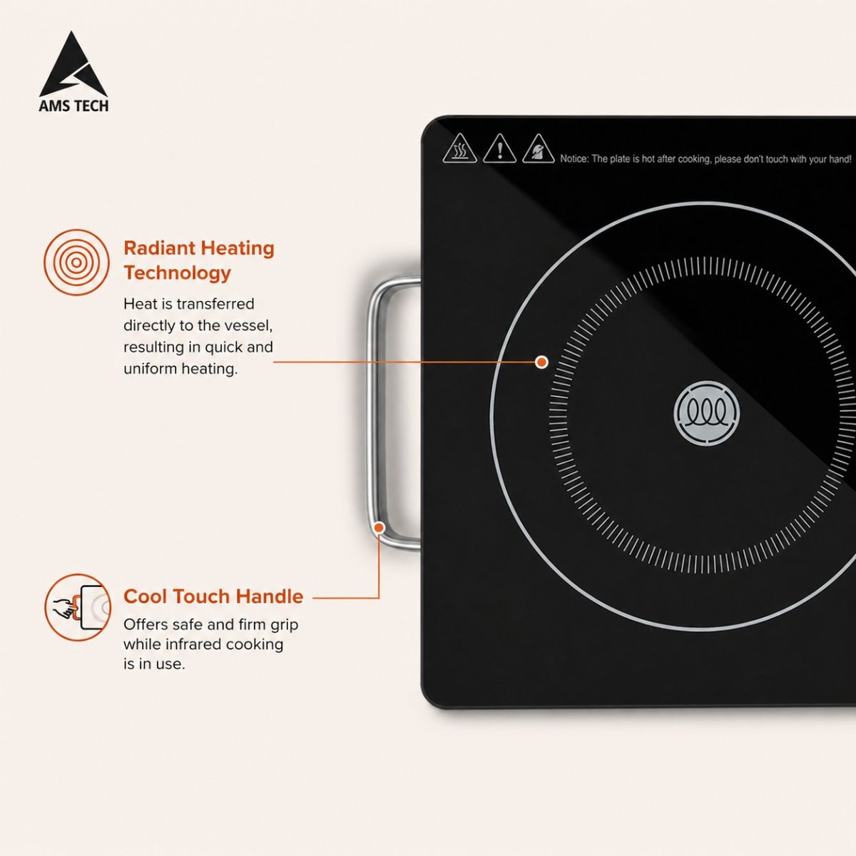 AMSTECH VEXA InfraCook 2000W | Infrared Cooktop | 4-Digit LED Display | 4 Hour Time | Super Heat Resistance | 1 Year Warranty at Dealers Point