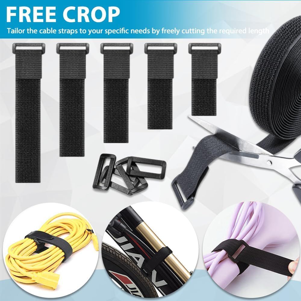BEXT Hook & Loop Velcro Straps with Buckles for Cable & Wire Management | Adjustable Reusable Cinch Ties (5M x 1 Inch)