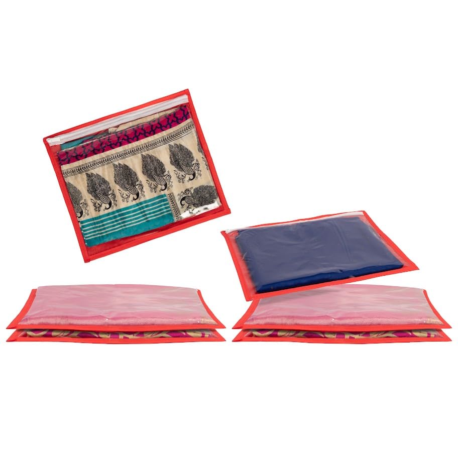 Raremore Non-Woven Single Printed Saree Covers | Cloth Storage & Wardrobe Organizer | Transparent Window | Zipper Closure | Pack of 12