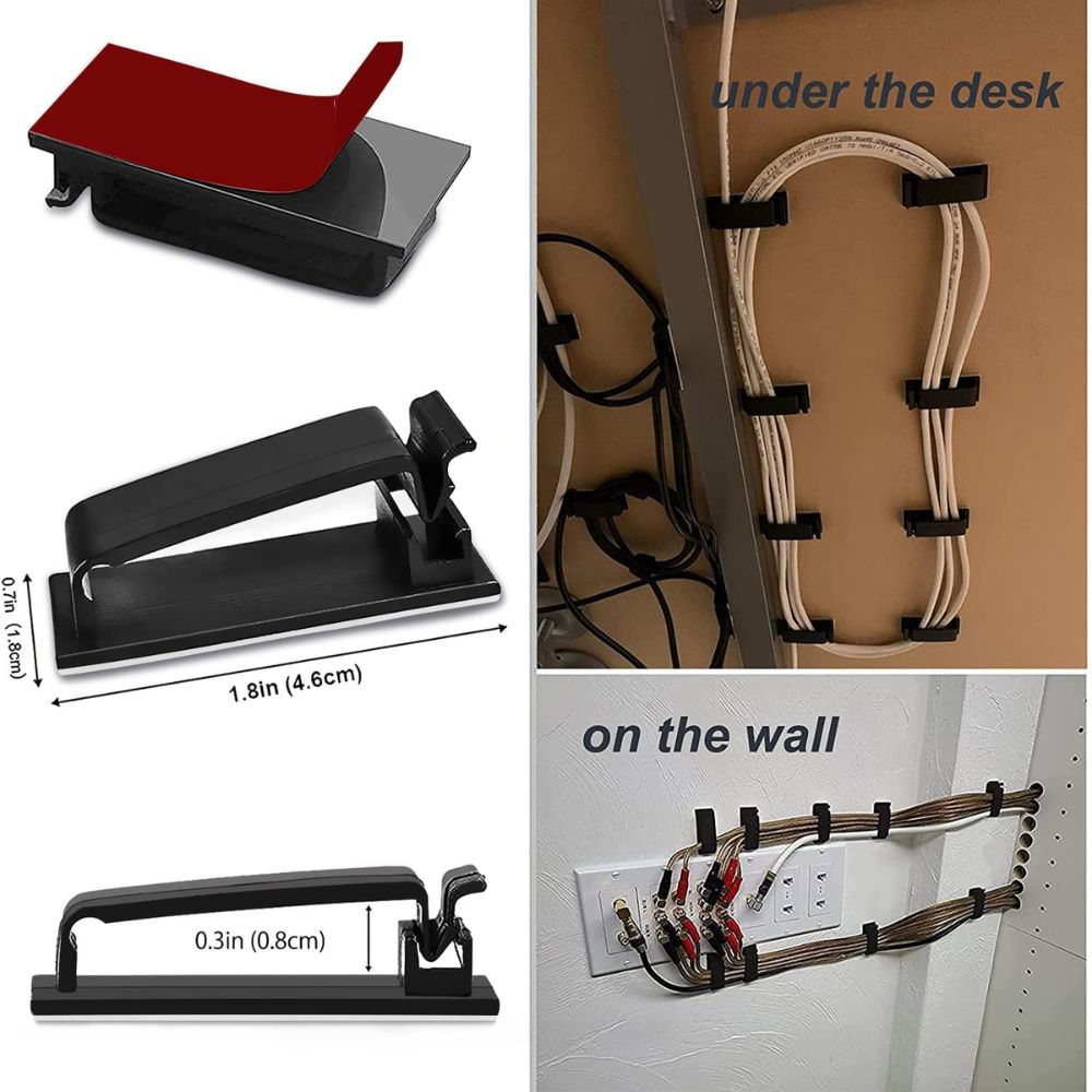 BEXT (50Pcs) Self-Adhesive Cable Management Clips Large Wire Organizer for Home & Office (Black)