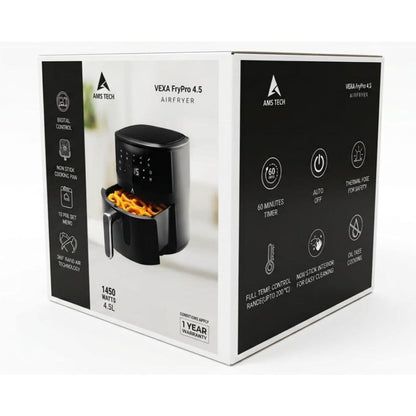 AMSTECH Vexa FryPro 4.5L Air Fryer | 1450W | Rapid Air Technology | 10 Preset Menu | Digital Control Panel | 1 Year Warranty