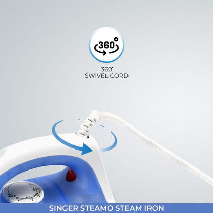 Singer Steamo 1200W Steam Iron | Dry Steam Spray Function | Non-Stick Sole Plate | Vertical Steam Burst | 2 Years Warranty