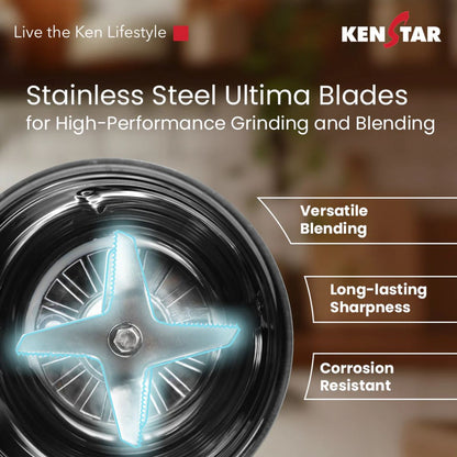 Kenstar Karishmatic 500W Mixer Grinder | 3 Stainless Steel Jars | Power Plus Turbo Motor | SS Ultima Blades| 2 Years Warranty
