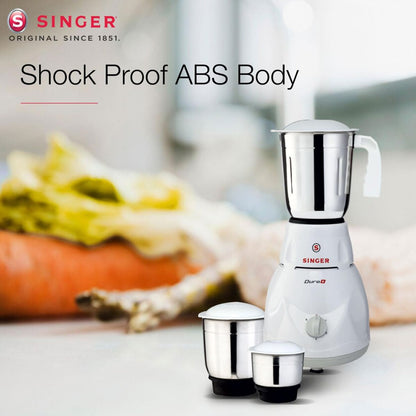 Singer Duro Plus 500W Mixer Grinder | 3 Stainless Steel Jars | Anti-Slip Feet | Shock Proof ABS Body | 1 Years Warranty