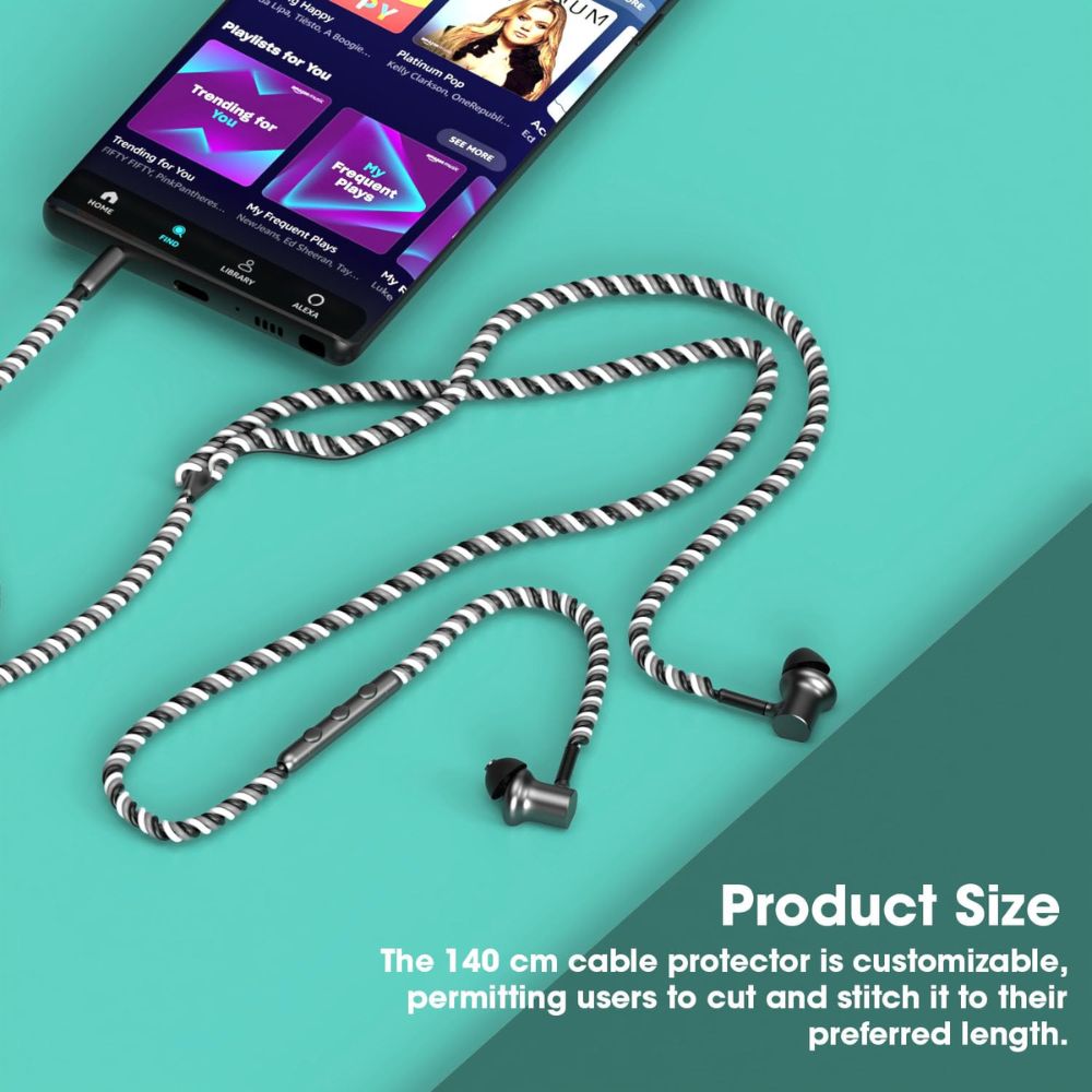 BEXT (2Pcs) Spiral Cable Protector for Charging & Data Cables | Headphone & USB Cable Protective Sleeve | Pet-Safe Wire Cover (Black & Grey)