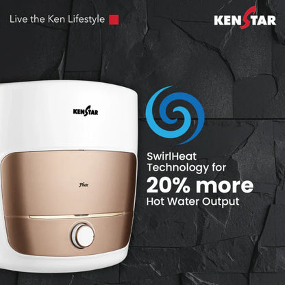 Kenstar Flux 15L 5 Star Storage Water Heater | Square Design | Polymer Tank | SwirlHeat Technology | 2 Years Warranty