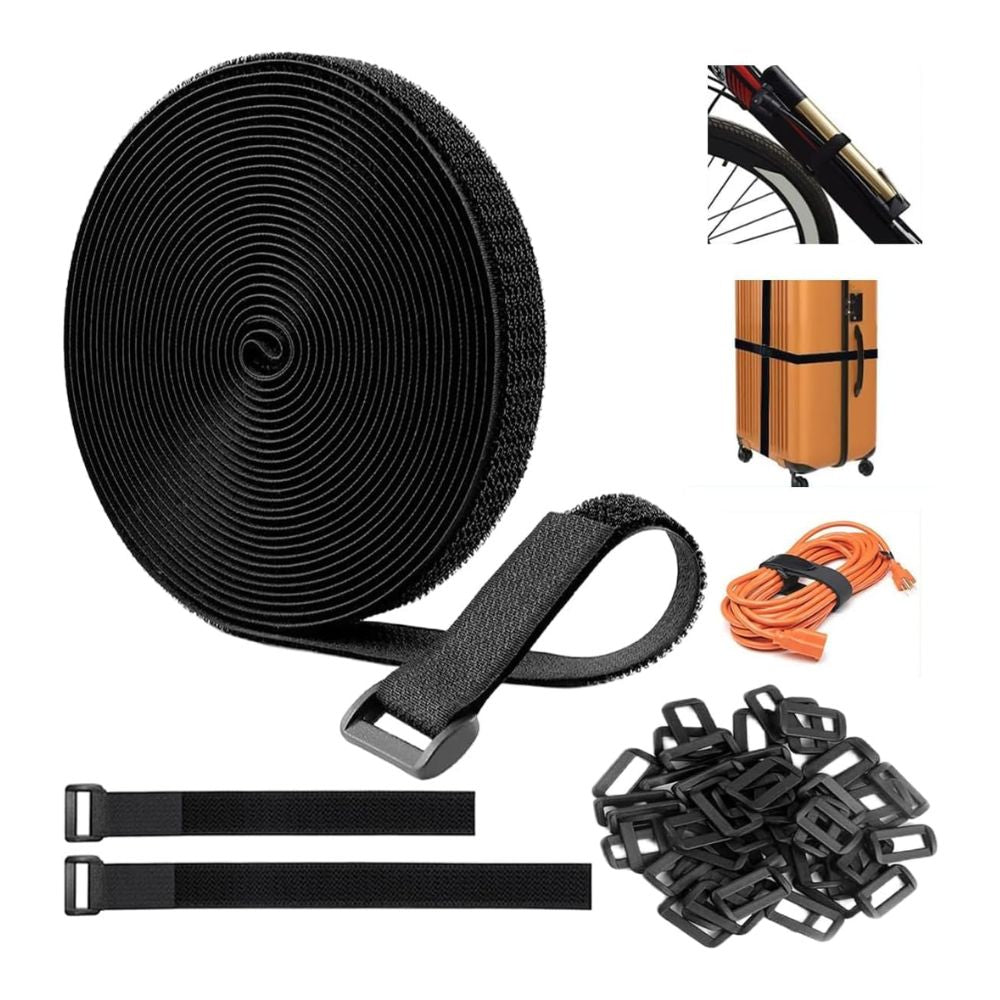 BEXT Hook & Loop Velcro Straps with Buckles for Cable & Wire Management | Adjustable Reusable Cinch Ties (5M x 1 Inch)