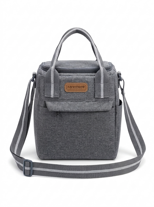 Raremore Premium Lunch Bag / Tiffin Bag for Office, School & College | Premium Fabric | Spacious Storage | Front Pocket & Side Pocket | Adjustable Shoulder Strap | Dual Carry Handles | Zipper Closure | Dark Grey