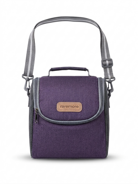 Raremore Premium Lunch Bag / Tiffin Bag for Office, School & College | Premium Fabric | Lightweight Design | Front Flap Pocket | Adjustable Shoulder Strap | Top Handle | Zipper Closure | Lavender Purple