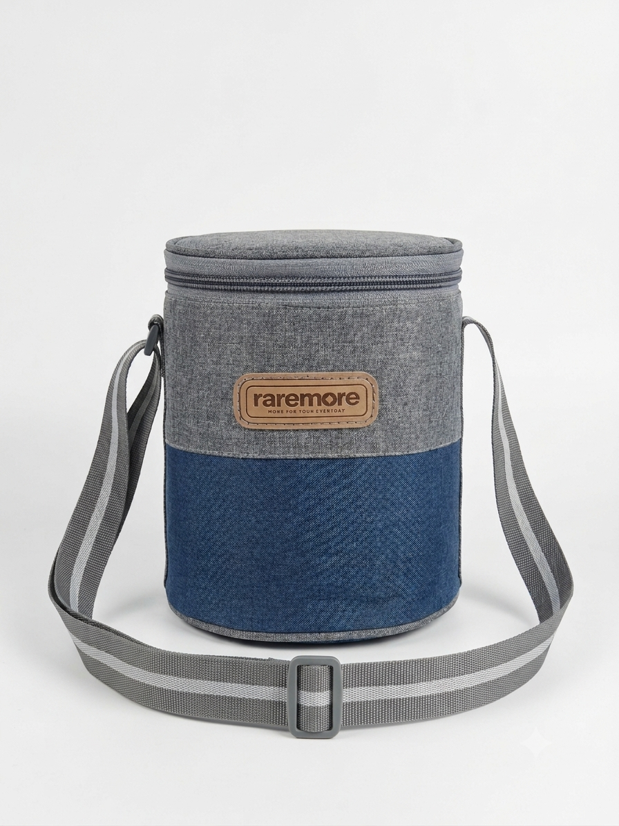 Raremore Premium Lunch Bag / Tiffin Bag for Office, School & Travel | Premium Fabric | Adjustable Shoulder Strap | Zipper Closure | Lightweight & Portable | Grey & Blue