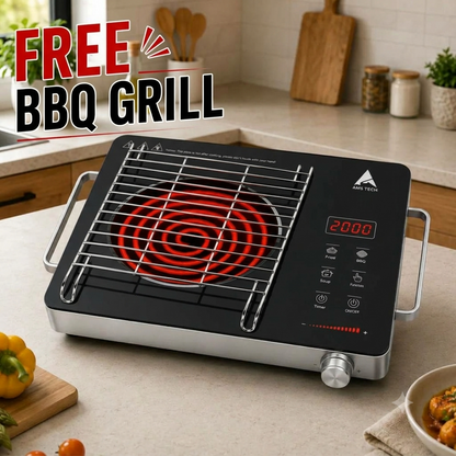 AMSTECH VEXA InfraCook 2000W + Free BBQ Grill  | Infrared Cooktop | 4-Digit LED Display | 4 Hour Time | Super Heat Resistance | 1 Year Warranty at Dealers Point