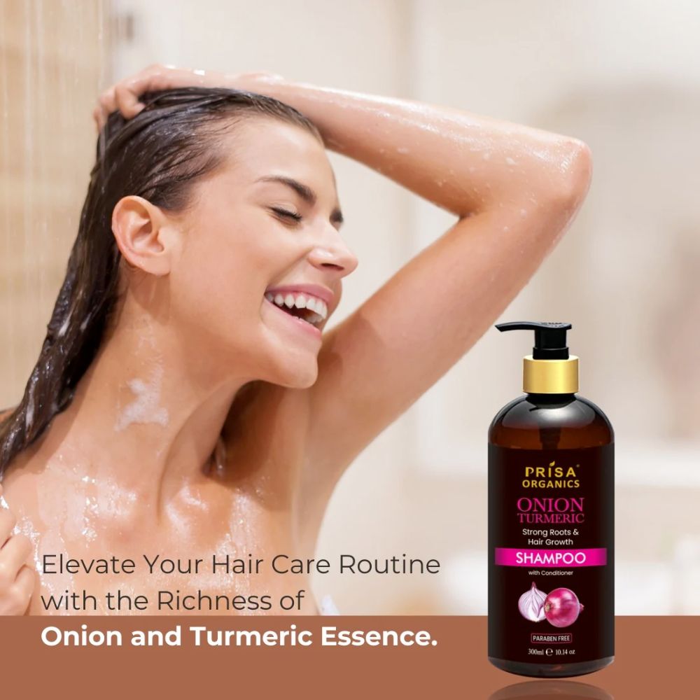 Prisa Organics Onion Turmeric Shampoo With Conditioner For Hair Growth & Anti Hair fall, 300ml